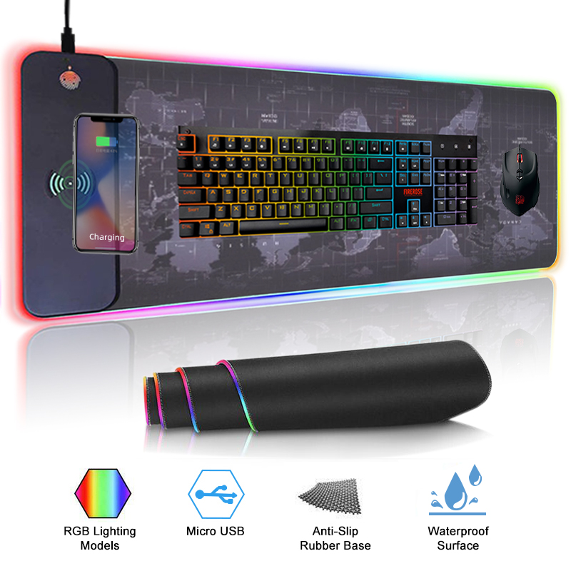Xxl extended wireless charging led large sublimation custom rgb gaming mouse pad