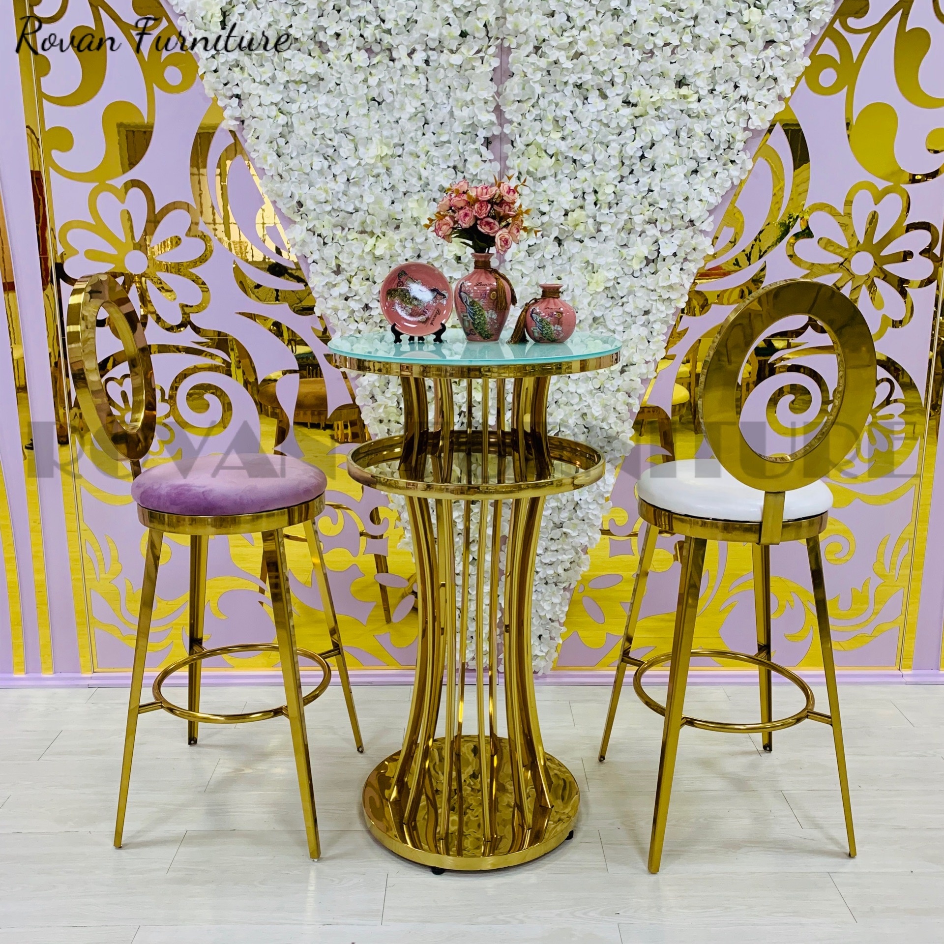 Bar Stool Stainless Steel Glass Top High Bar With Chairs Cake Table Table hotel club used elegant chair bar stool for wedding