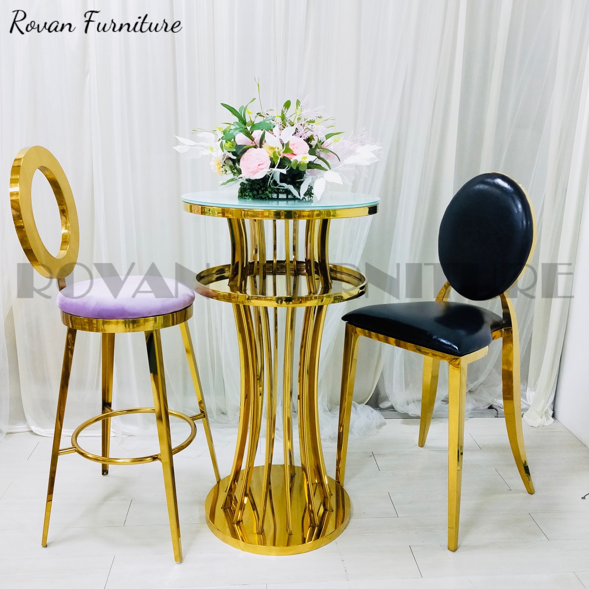 Bar Stool Stainless Steel Glass Top High Bar With Chairs Cake Table Table hotel club used elegant chair bar stool for wedding