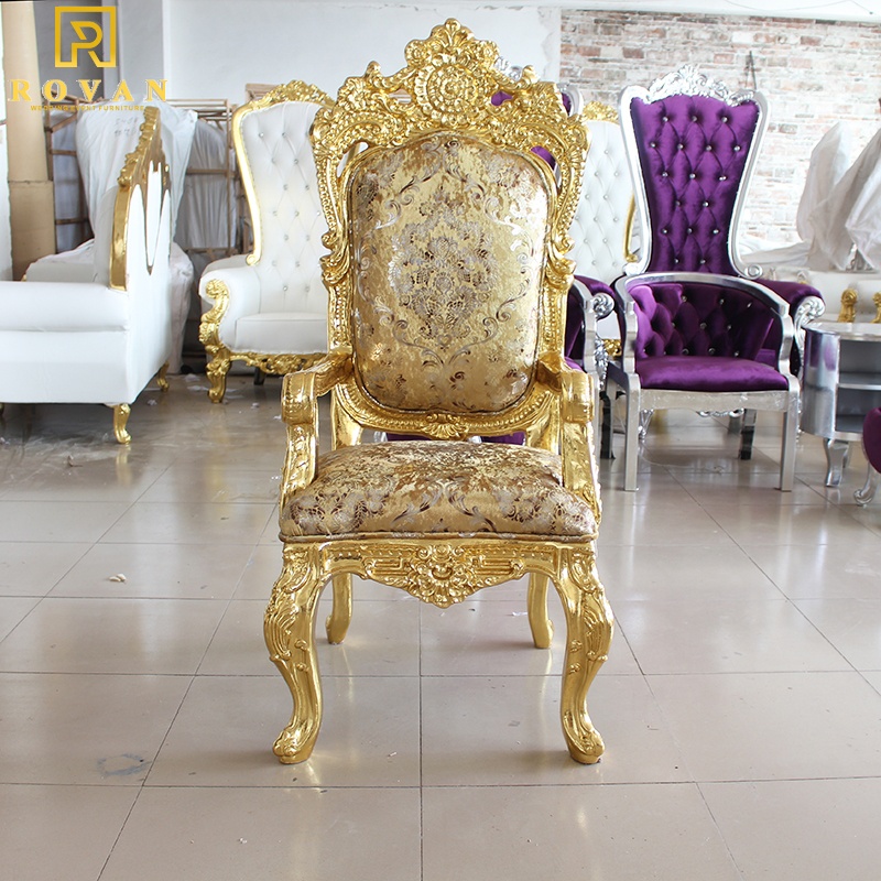 Cheap golden king and queen wedding and event throen chair for bride