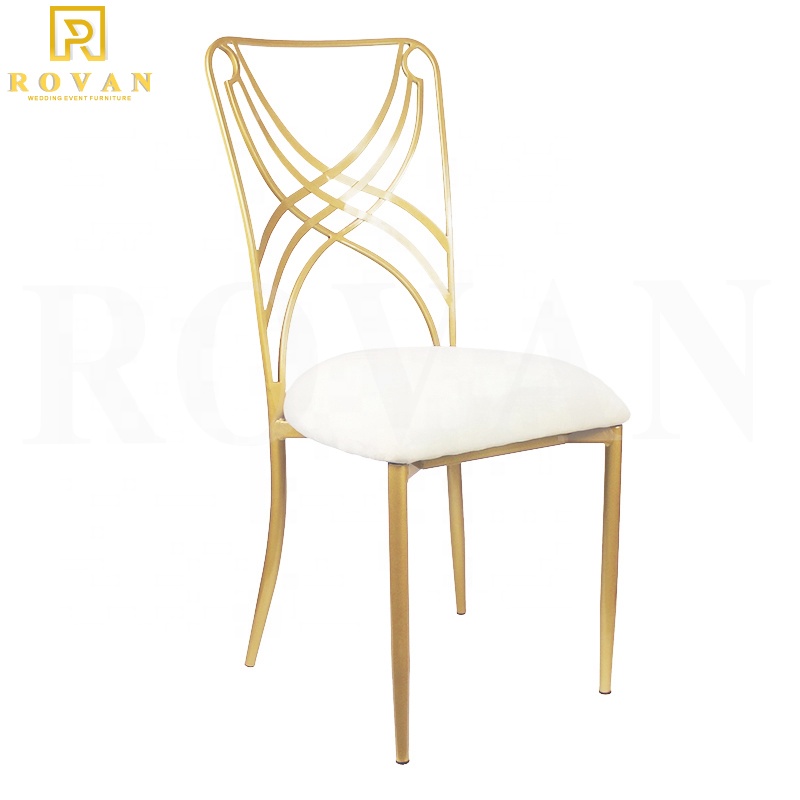 2019 New Design Wholesale Gold Metal Chameleon Chair Cross Back Steel Wedding Chair for sale
