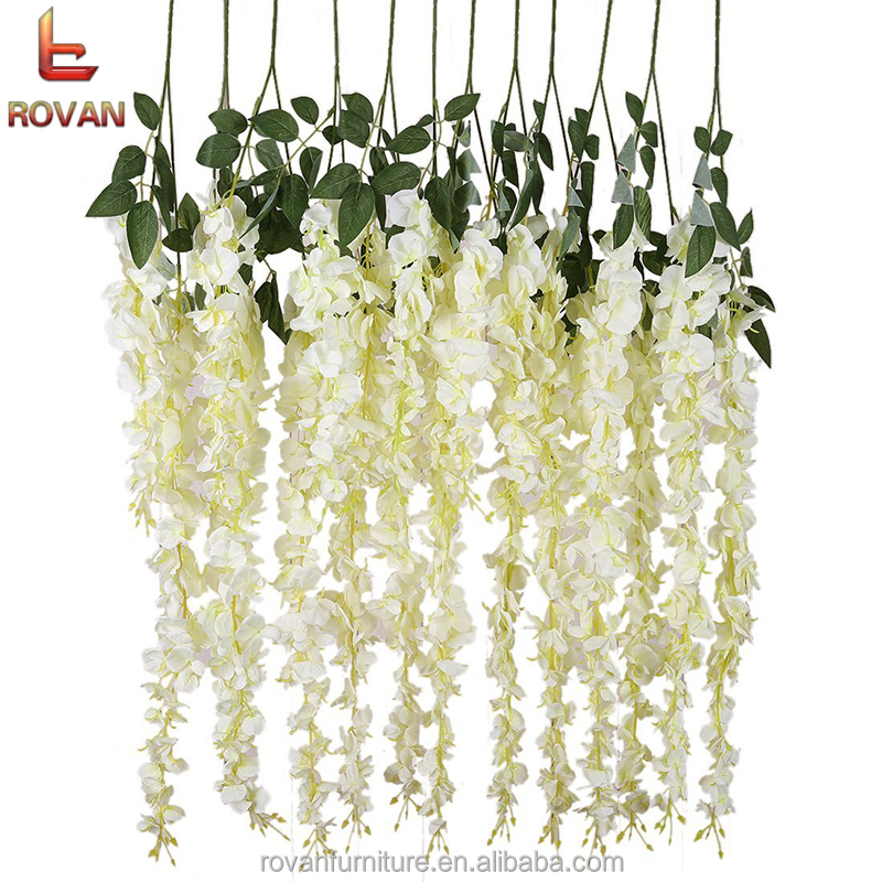 Artificial Silk three Spikes Wisteria Vine Ratta Silk Hanging Flower ...