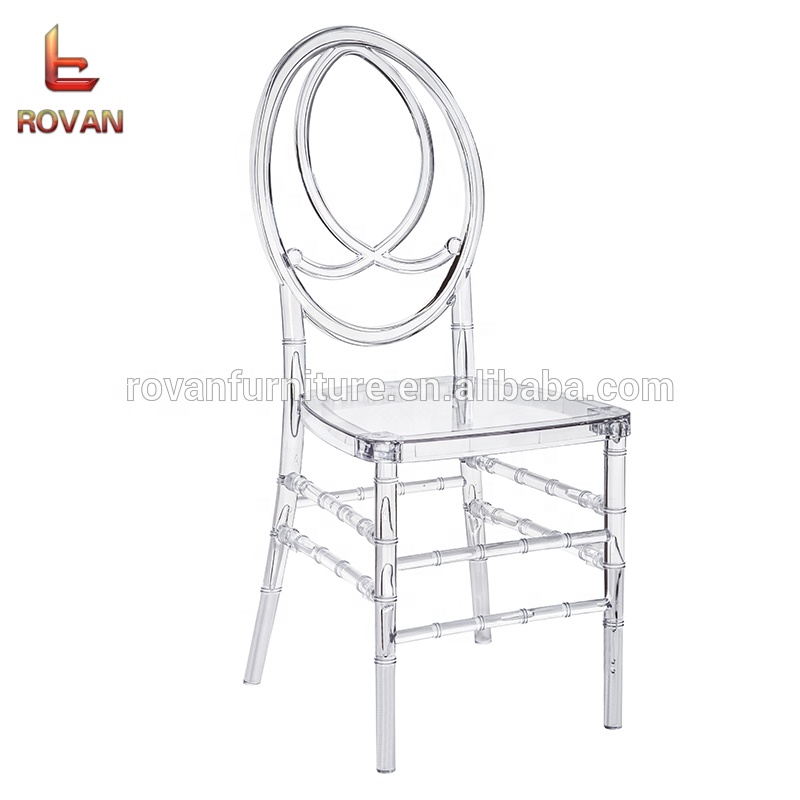 Rovan furniture wholesale cheaper wedding and event acrylic chair clear transparent round back rentals resin phoenix chair