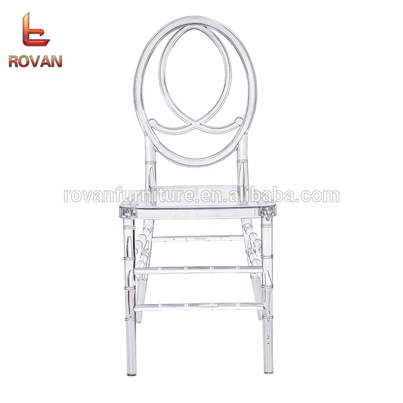 Rovan furniture wholesale cheaper wedding and event acrylic chair clear transparent round back rentals resin phoenix chair