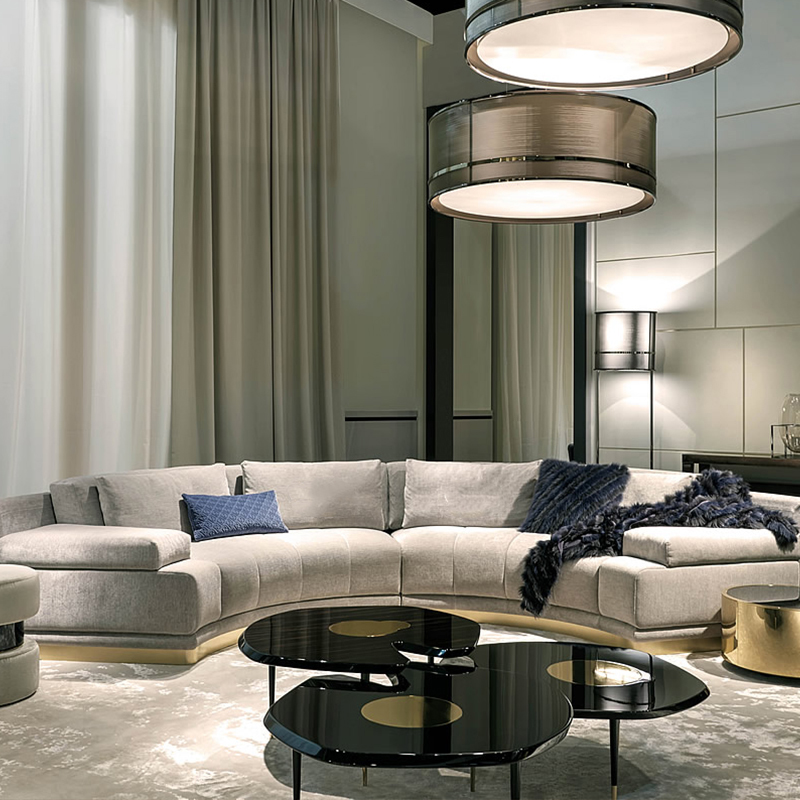 Factory hot sales Italian luxury furniture sets half round sofa rinconera classical chesterfield velvet sofa living room