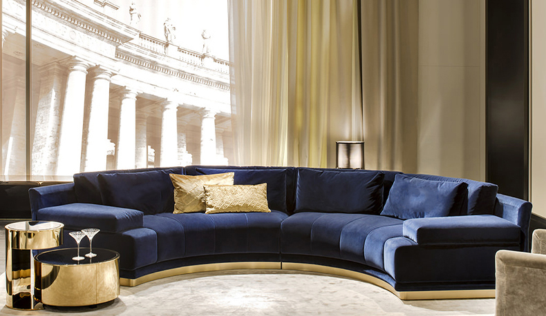 Factory hot sales Italian luxury furniture sets half round sofa rinconera classical chesterfield velvet sofa living room