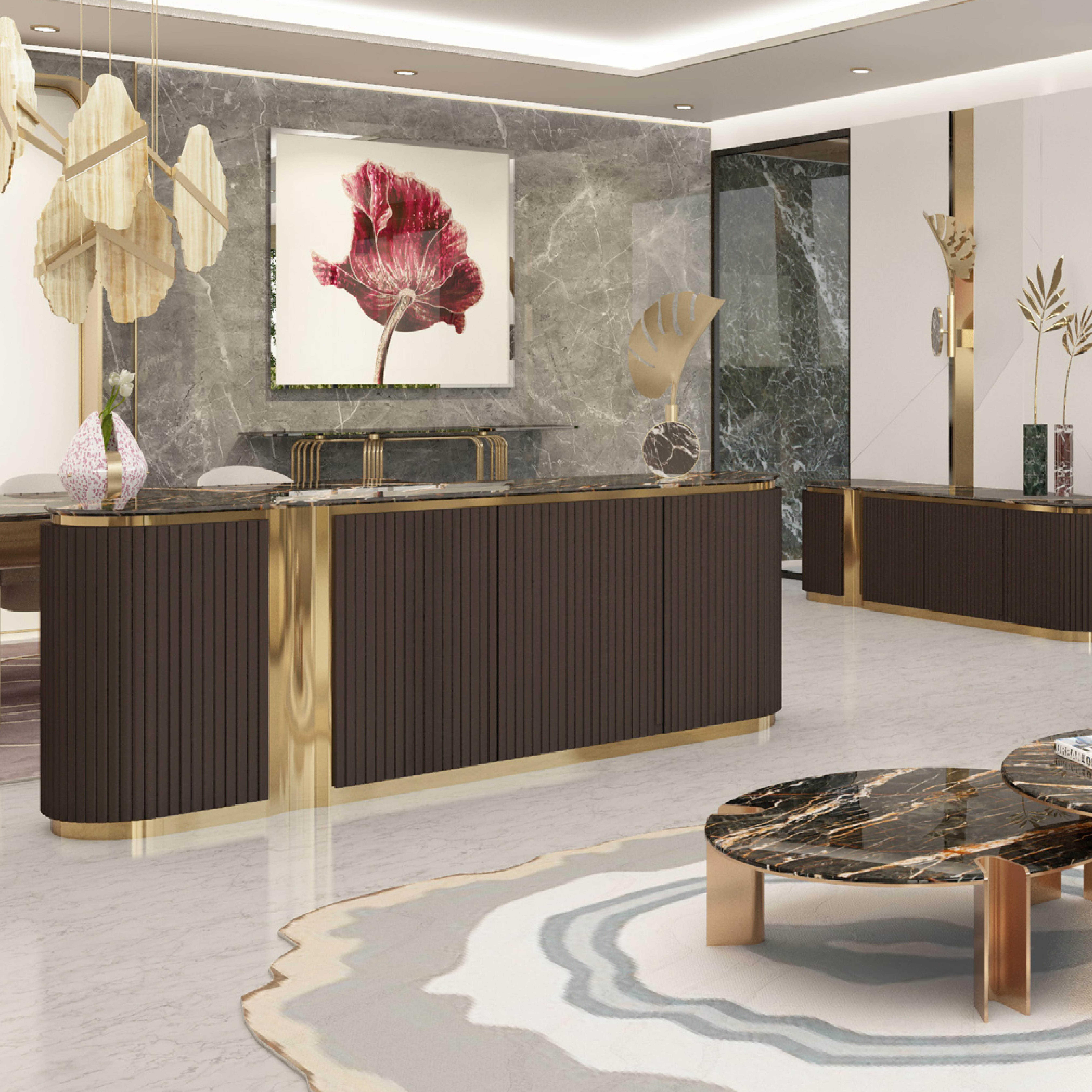 Italian high quality marble table top stainless steel frame cabinet for living room