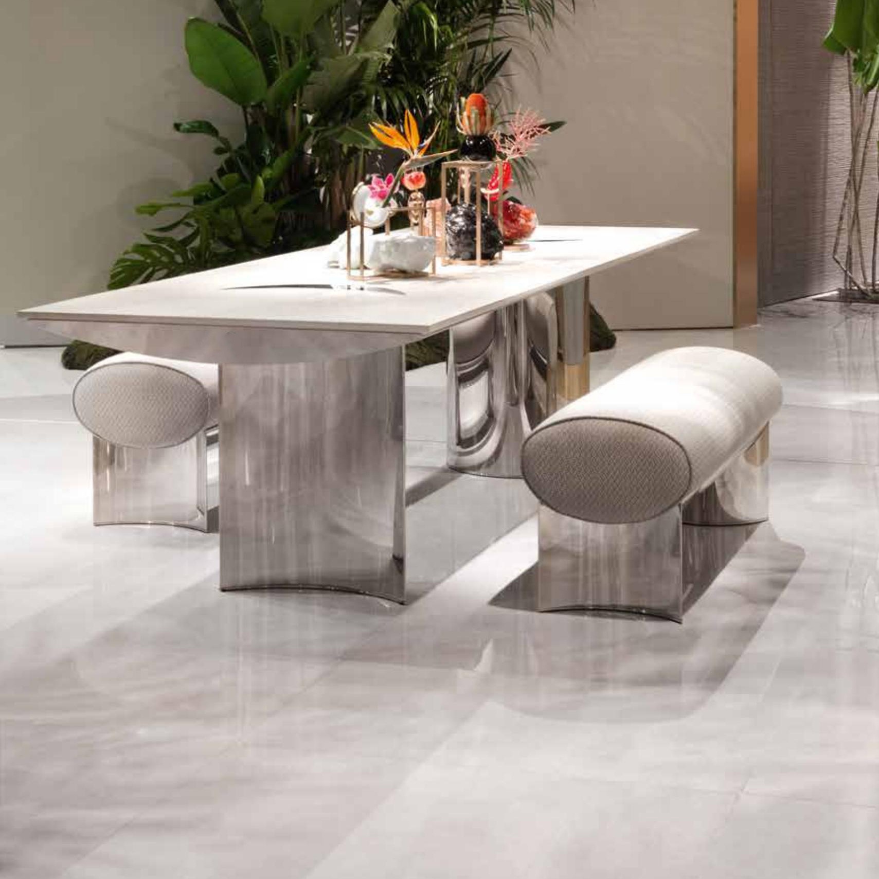 Modern stainless steel frosted technology fabric soft bag long dining chair sofa without back