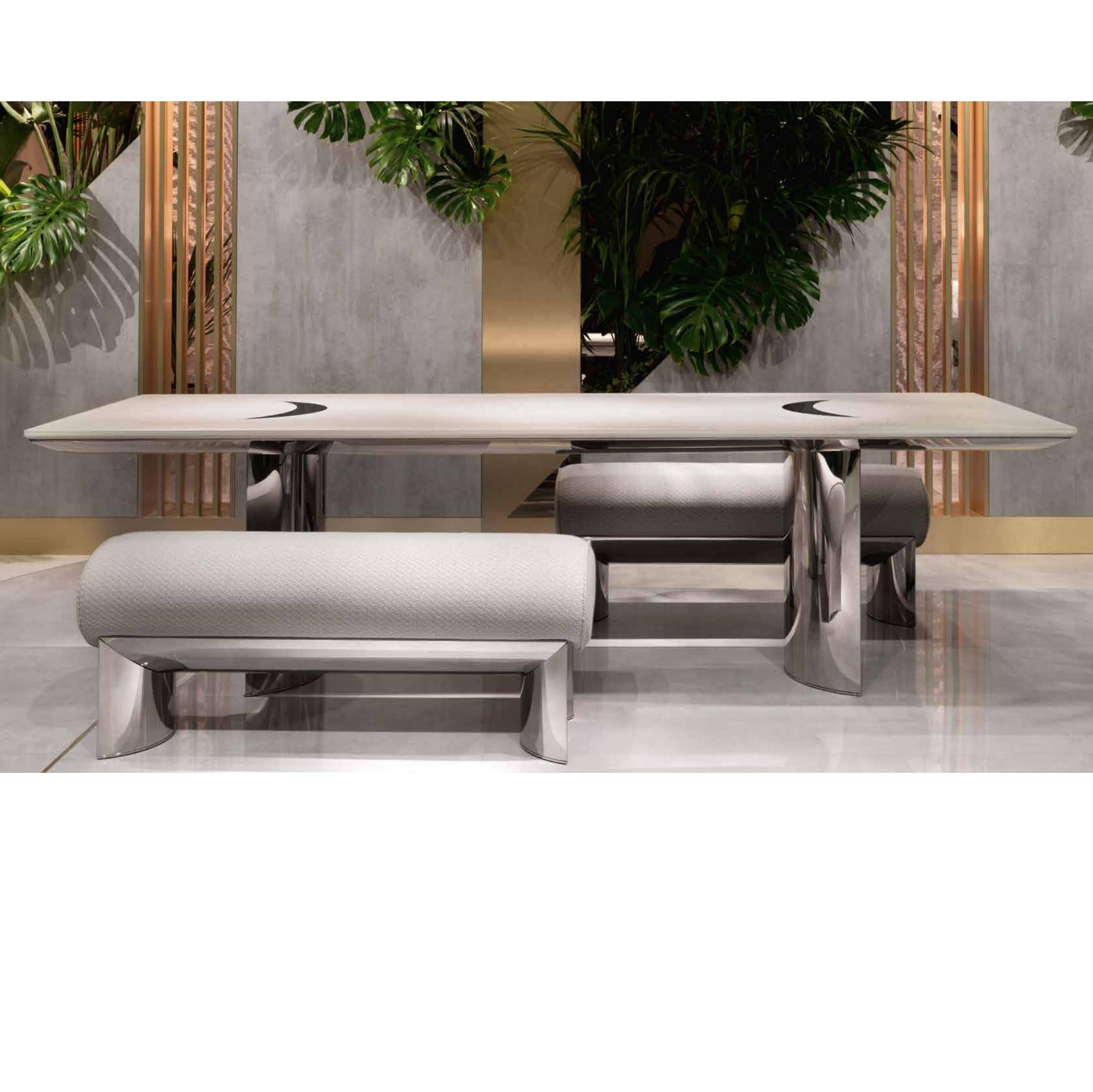 Modern stainless steel frosted technology fabric soft bag long dining chair sofa without back
