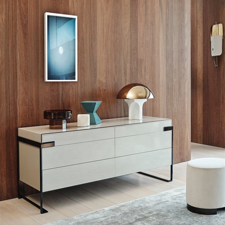 Luxury high quality metal leg white wooden living room sideboard for home furniture