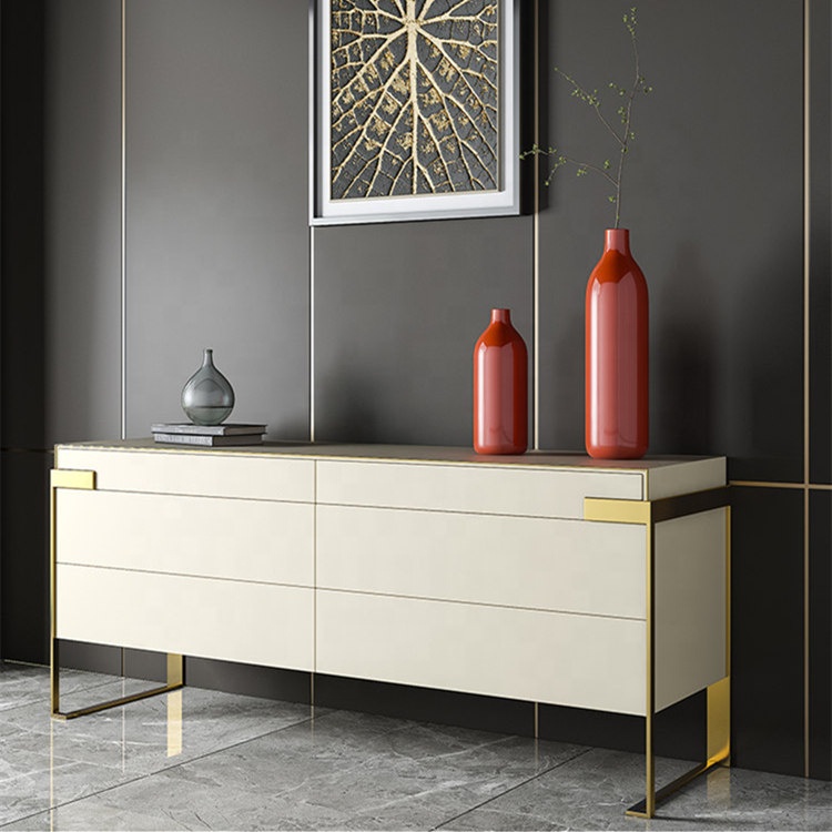 Luxury high quality metal leg white wooden living room sideboard for home furniture