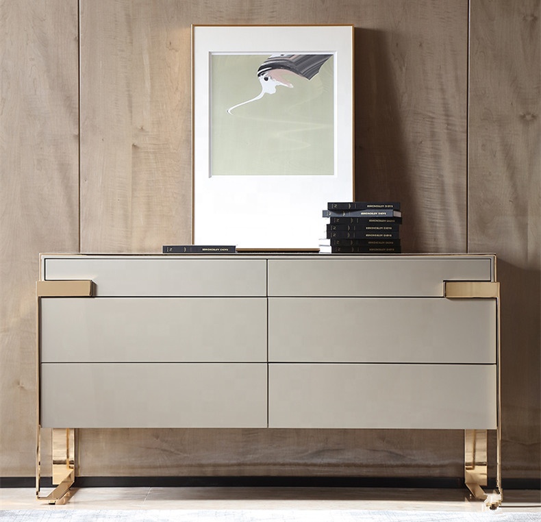 Luxury high quality metal leg white wooden living room sideboard for home furniture