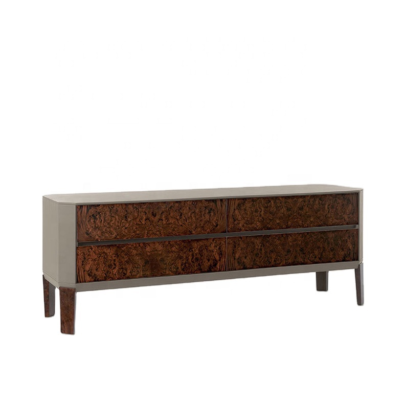 Light Luxury Design Italian Furniture Burl Wood Veneer Made Modern Sideboard With Four Cabinet