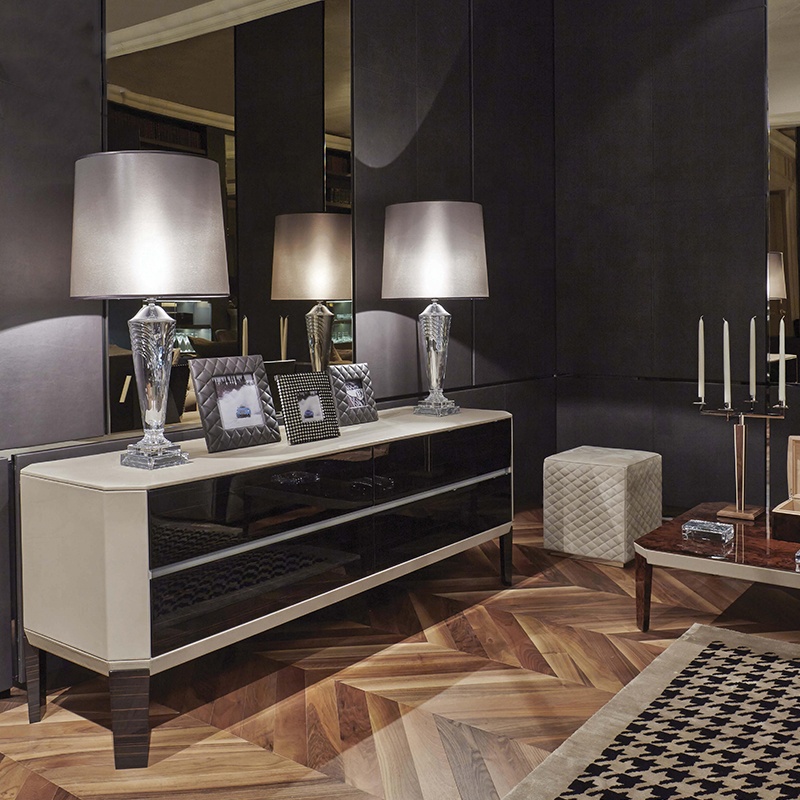 Light Luxury Design Italian Furniture Burl Wood Veneer Made Modern Sideboard With Four Cabinet