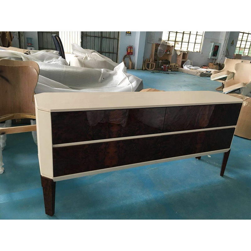Light Luxury Design Italian Furniture Burl Wood Veneer Made Modern Sideboard With Four Cabinet