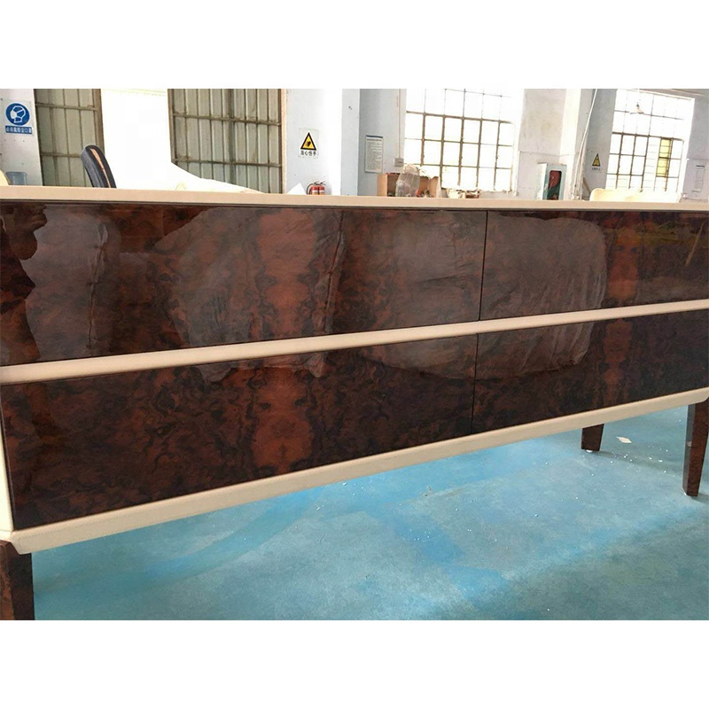 Light Luxury Design Italian Furniture Burl Wood Veneer Made Modern Sideboard With Four Cabinet