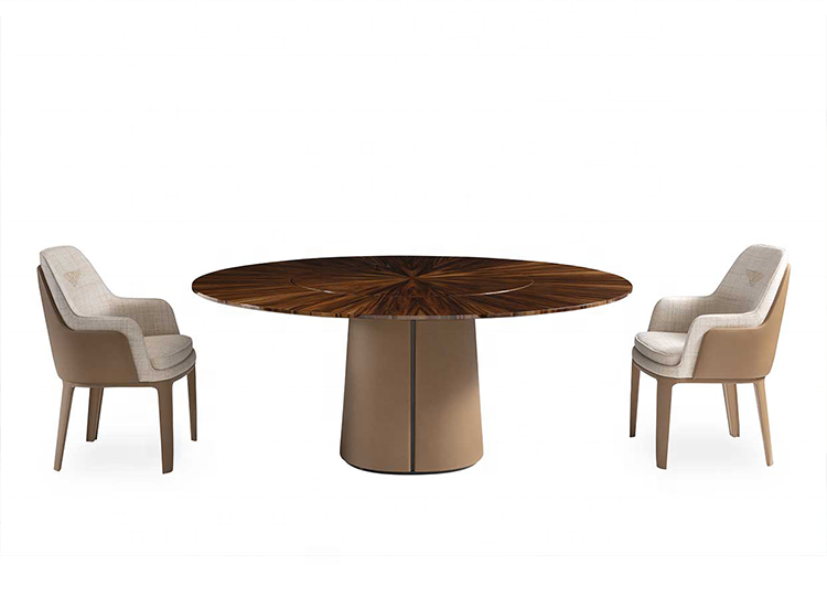 Light luxury minimalism style design kitchen furniture burl modern round dining table with chairs