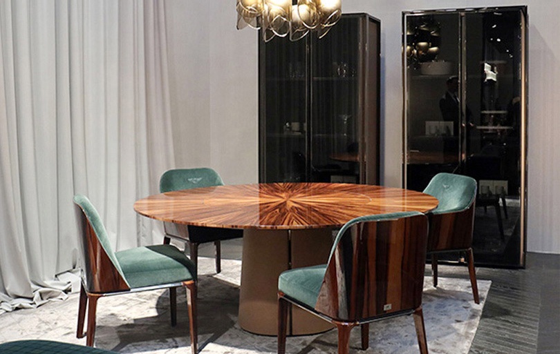 Light luxury minimalism style design kitchen furniture burl modern round dining table with chairs