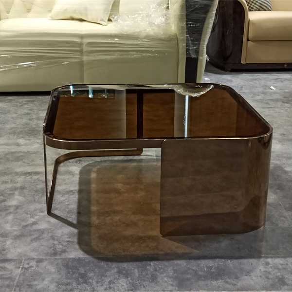 Italian design small square stainless glass mirror coffee tea table for living room furniture