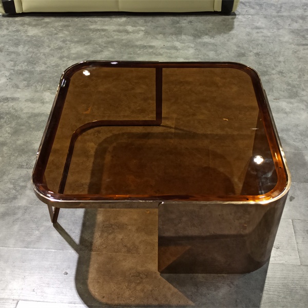 Italian design small square stainless glass mirror coffee tea table for living room furniture
