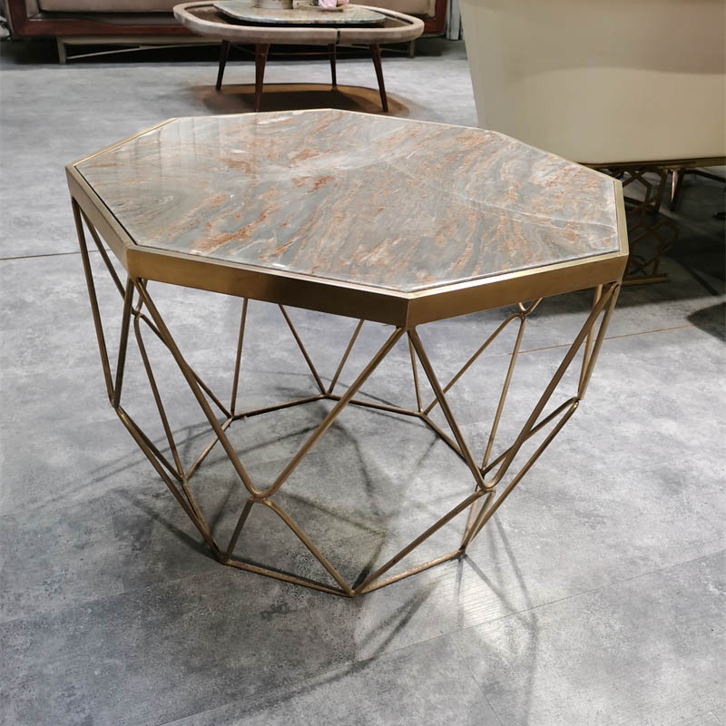 Popular high quality luxury minimalist design stainless steel marble stone coffee table