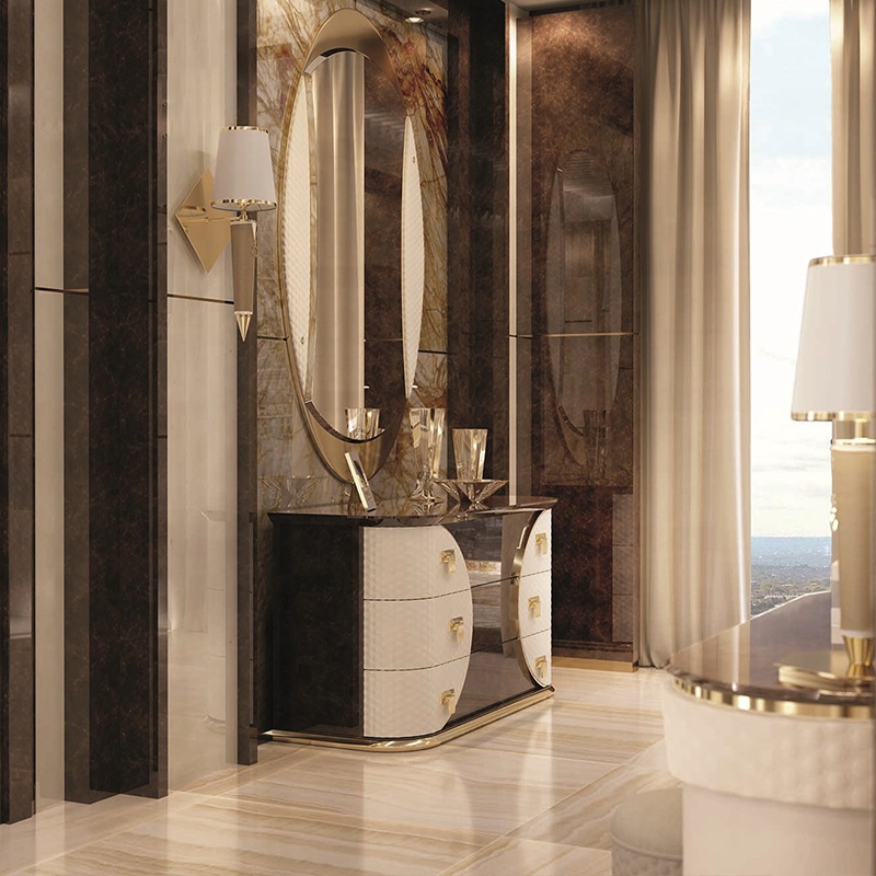 High quality popular leather surface marble top home use living room furniture cabinet
