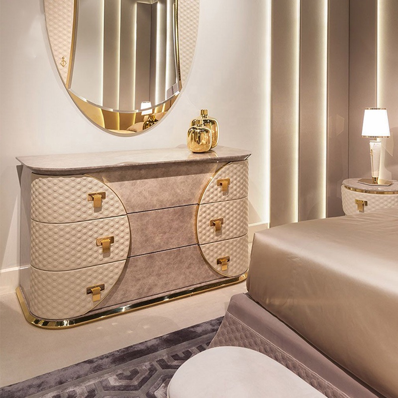 High quality popular leather surface marble top home use living room furniture cabinet
