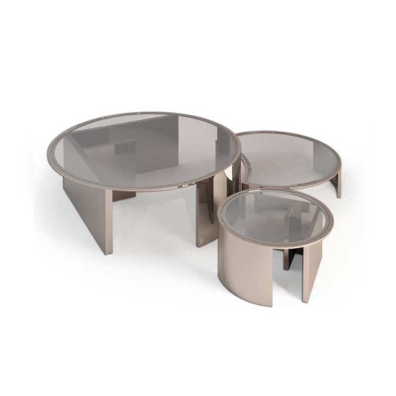 New Design Modern simple style Light Brown Glass Tabletop Round Coffee Table For Living Room Furniture