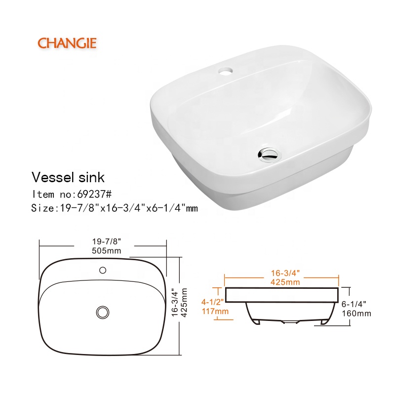 Changie Bathroom Ceramic Basin for Washing Sink For Hotel Exhibition Washroom 69237