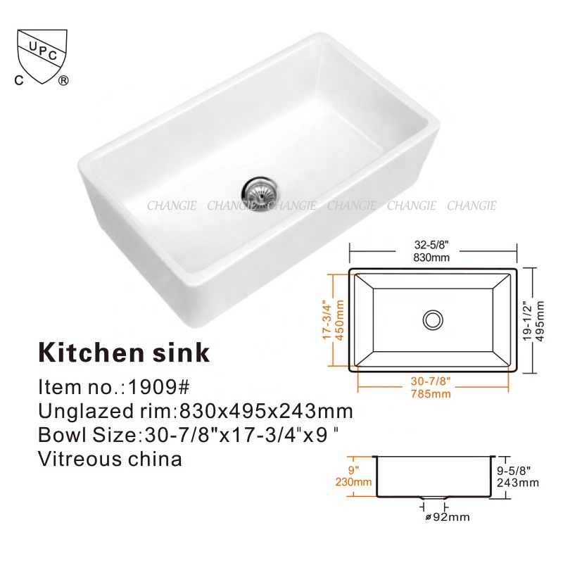 Kitchen dish washing Ceramic Sink hand basin farmhouse sink 1909