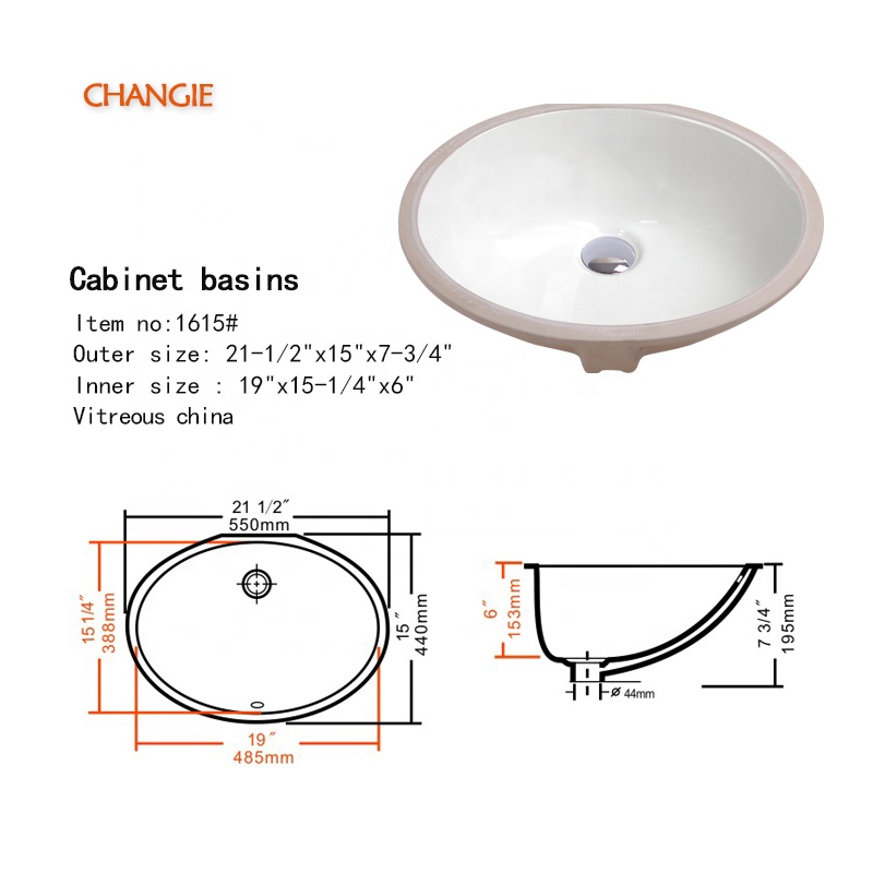 Bathroom Ceramic sink For Washing basin For Hotel Exhibition Washroom 1615