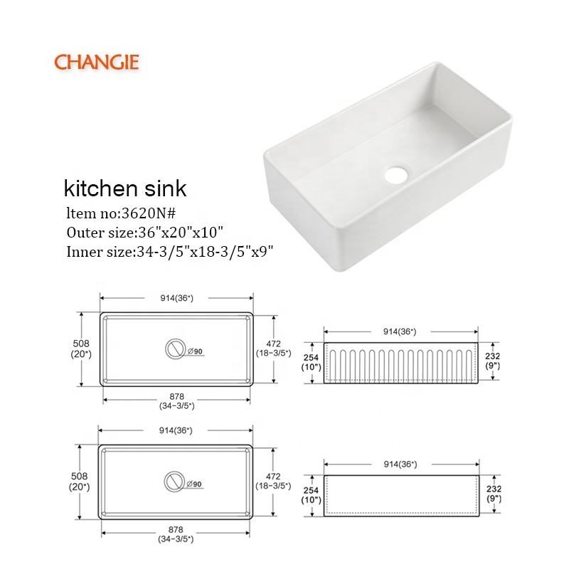 Kitchen dish washing Ceramic Sink hand basin farmhouse sink 3620N
